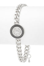 CZ Medallion Charm Stainless Steel Gold Chain Bracelet