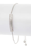 CZ Pave Curved Bar Bolo Bracelet Adjustable Sterling