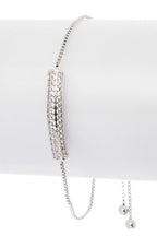 CZ Pave Curved Bar Bolo Bracelet Adjustable Sterling