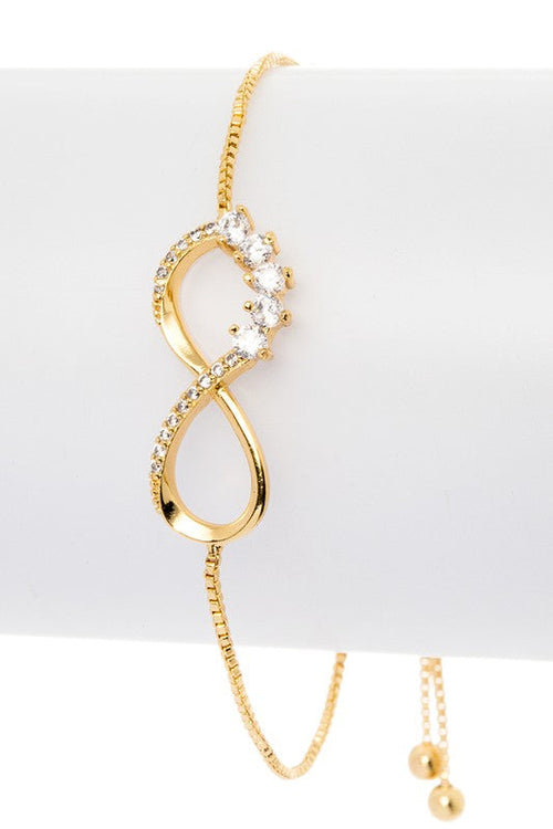 CZ Pavé Eternity Bolo Bracelet Adjustable Gold Tone