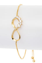 CZ Pavé Eternity Bolo Bracelet Adjustable Gold Tone