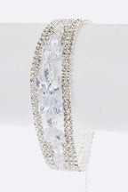 CZ Rhinestone Bridal Bracelet Gold Plated Multi Row Crystal