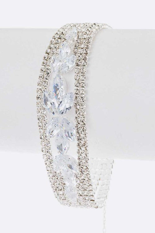 CZ Rhinestone Bridal Bracelet Gold Plated Multi Row Crystal