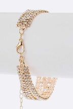 CZ Rhinestone Bridal Bracelet Gold Plated Multi Row Crystal
