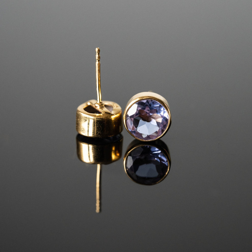 CZ Round Stud Earrings Gold Plated Purple 6mm Pair