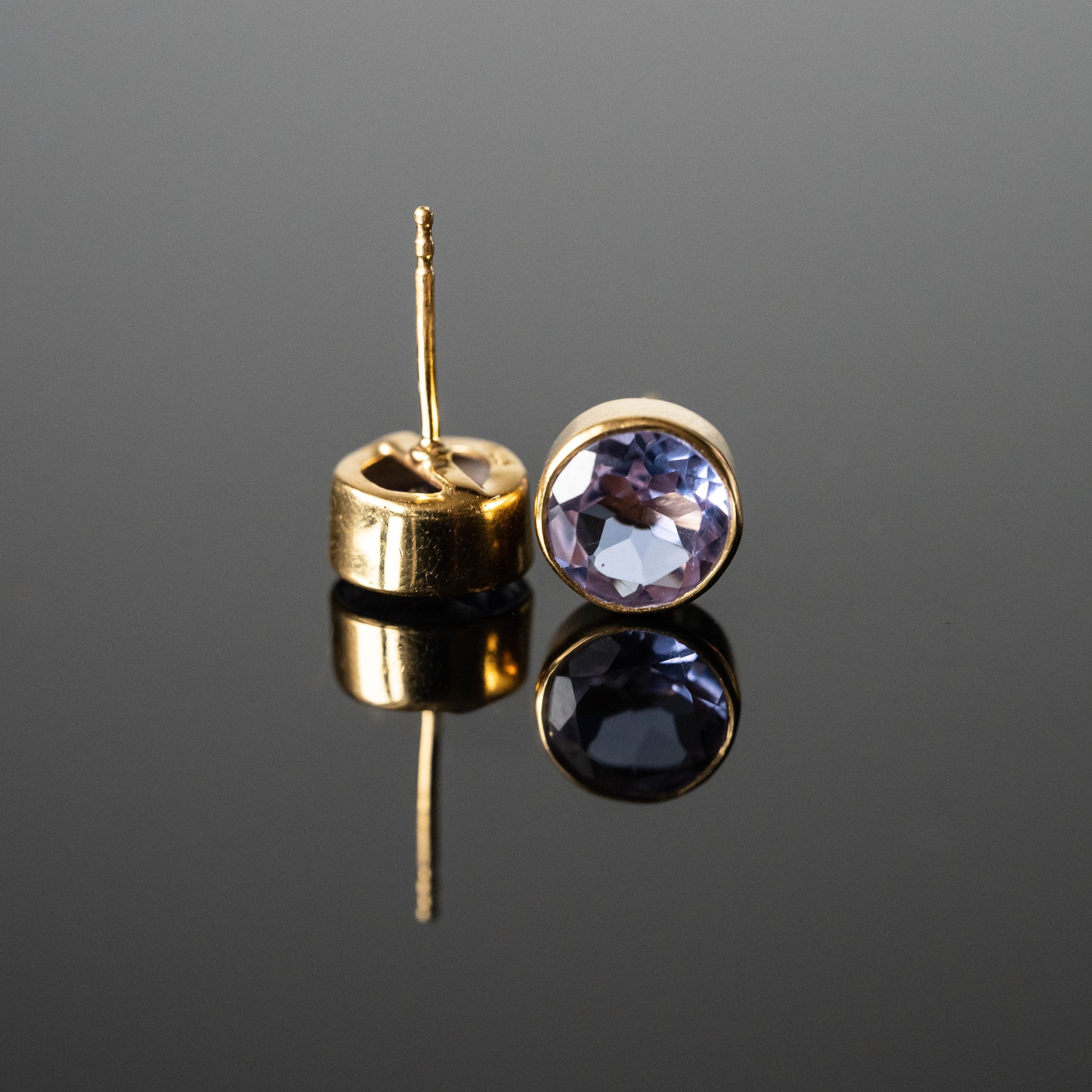 CZ Round Stud Earrings Gold Plated Purple 6mm Pair