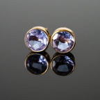 CZ Round Stud Earrings Gold Plated Purple 6mm Pair