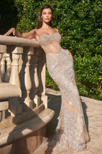 Fully Embellished Crystal Nude Gown Purplish Diva