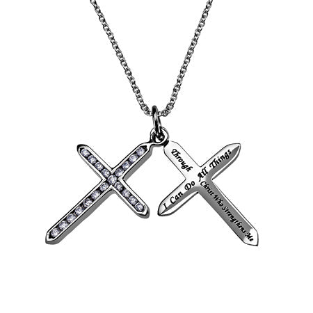 CZ Twin Cross Necklace KingdomWear