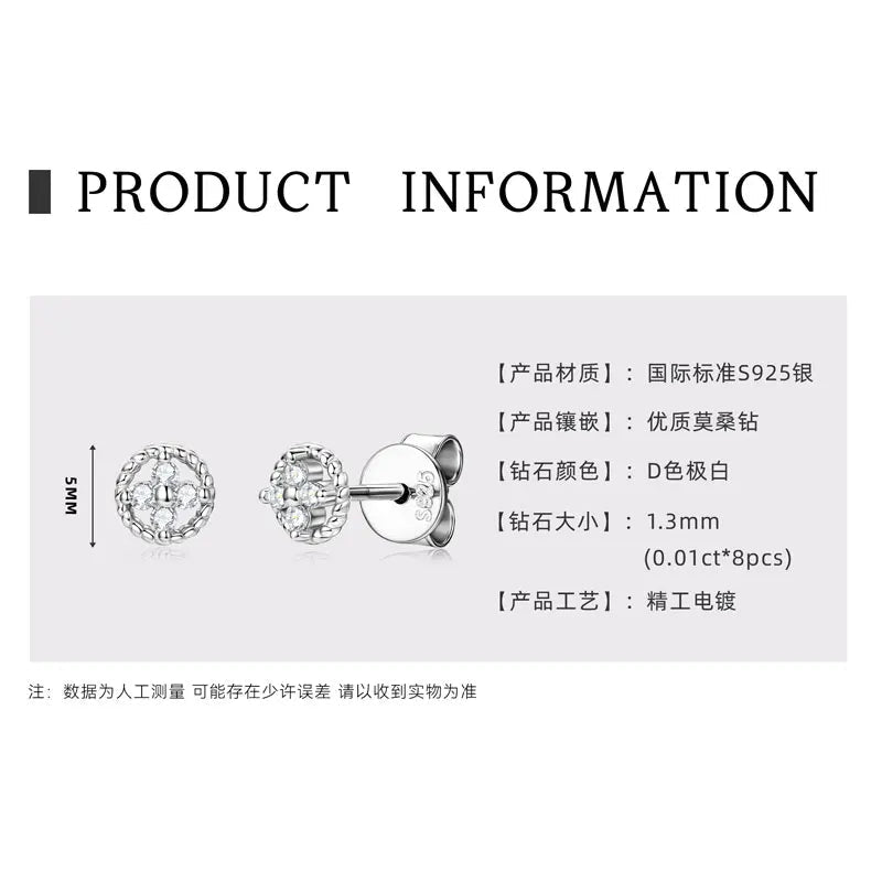 D-Color Moissanite Round Stud Earrings 925 Sterling Silver For Women Party BandsCo Straps