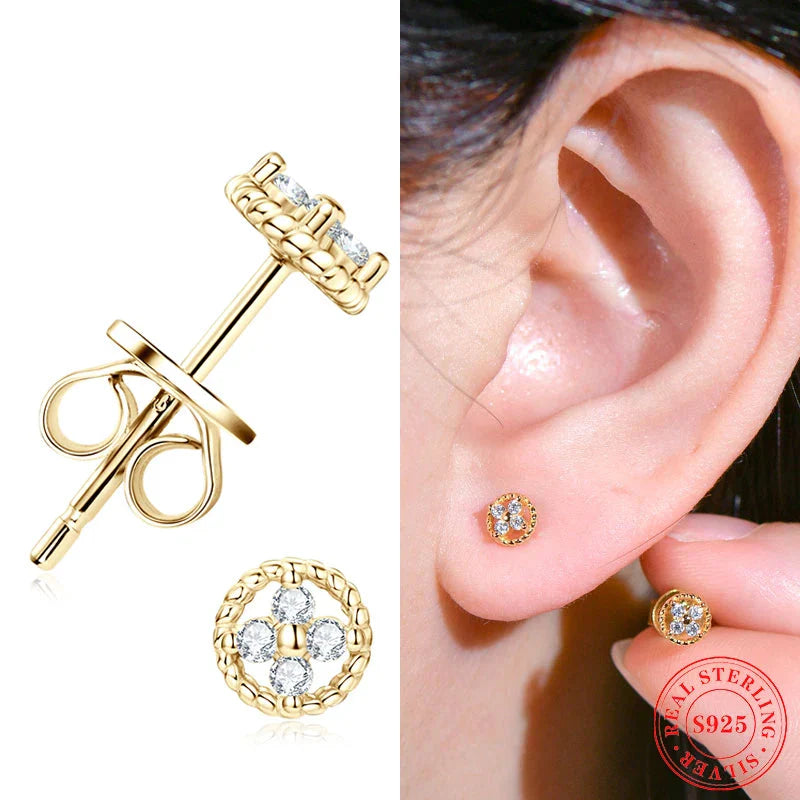 D-Color Moissanite Round Stud Earrings 925 Sterling Silver For Women Party BandsCo Straps