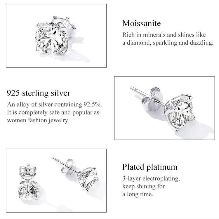 D Color VVS1 1ct Moissanite Stud Earrings 925 Sterling Silver Wedding Gift BandsCo Straps
