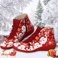 Ankle Boots Women Santa Claus Snowflake Print Flats Shoes Casual Slip-on Side Zipper Design Short Boot Pi-Mart