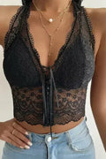 Black Lace Bralette Crop Top - Scallop Trim & Backless Design - SJB-DIAMOND ELITES