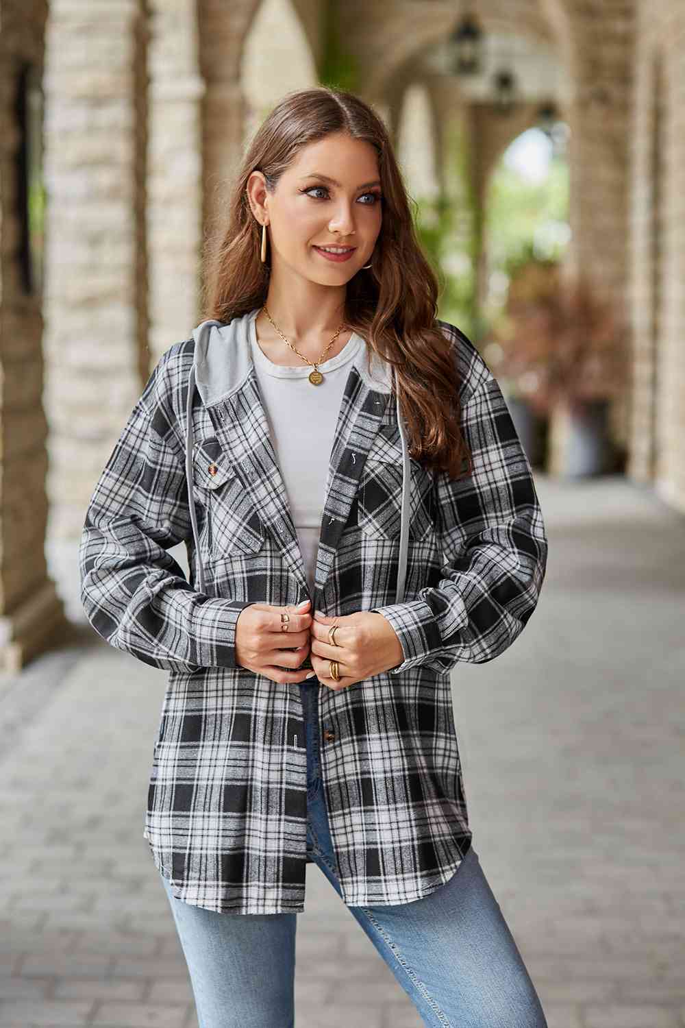 Modern Women Plaid Long Sleeve Hooded Jacket Stylish & Comfortable Outerwear For Winter And Autumn Stevvex