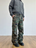 Distressed Military Camouflage Destruction Affixed Cloth Embroidered Loose Straight Cargo Pants Lootquake LLC