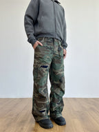 Distressed Military Camouflage Destruction Affixed Cloth Embroidered Loose Straight Cargo Pants Lootquake LLC