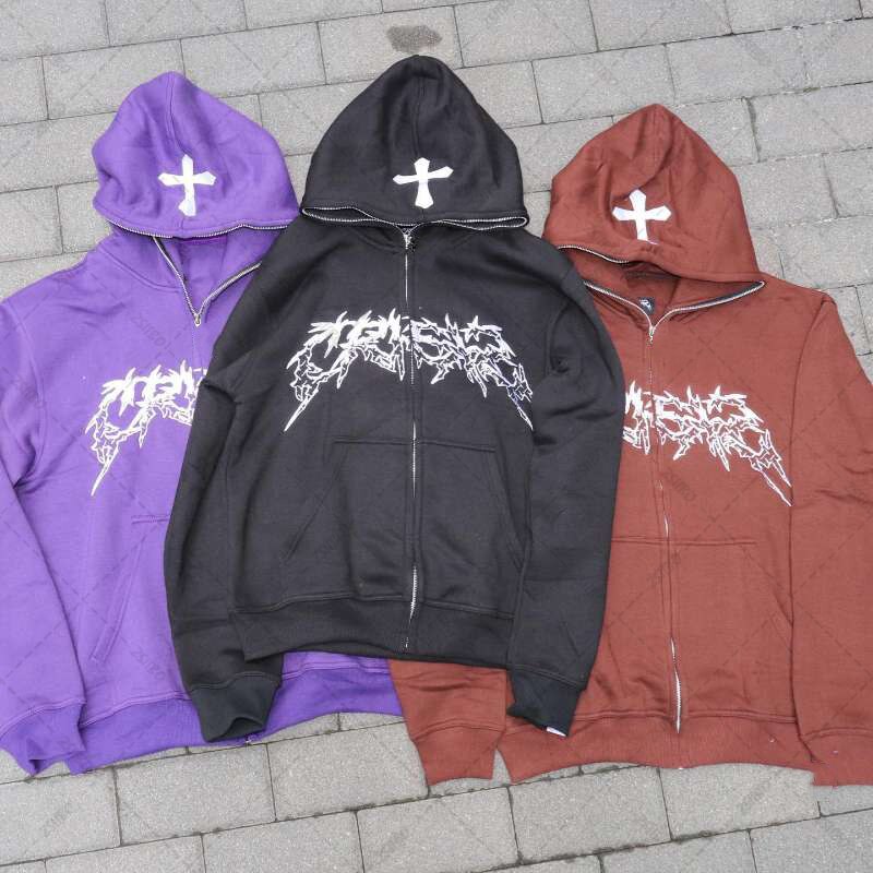 Cross Letter Printing Hooded Sweater Pi-Mart