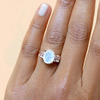 S925 Sterling Silver Oval Moonstone Ring Jewelry Pi-Mart