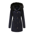 Women's Mid-length Fur Collar Coat Parker Cotton-padded Coat Pi-Mart