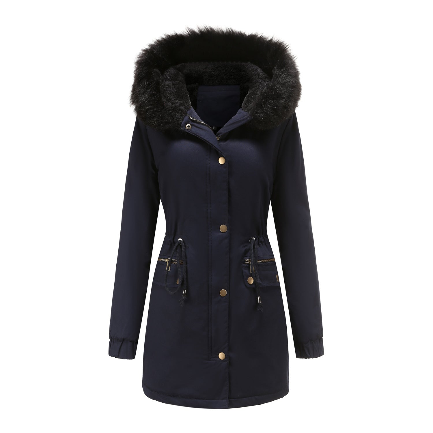 Women's Mid-length Fur Collar Coat Parker Cotton-padded Coat Pi-Mart