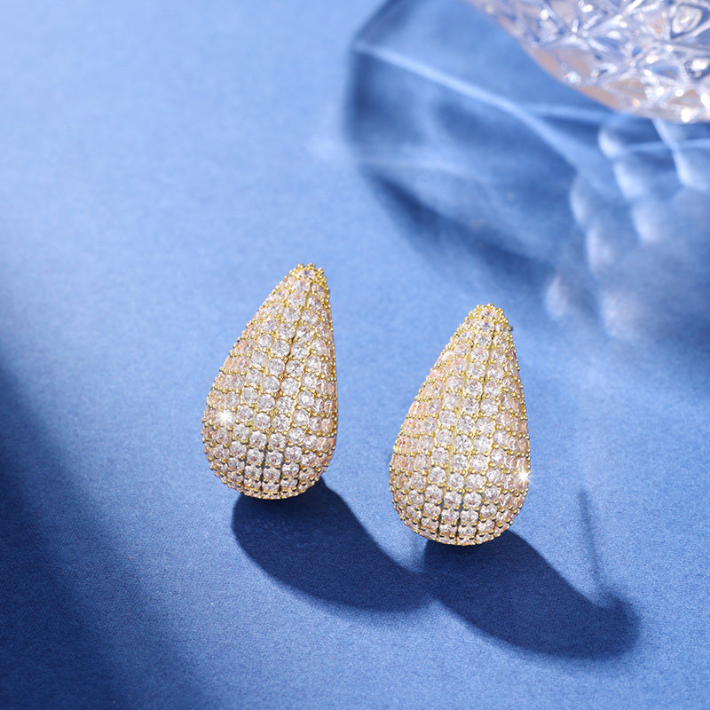 Micro-inlaid Diamond Super Flash Water Drop Ear Studs Light Luxury High-end Sense Pi-Mart