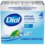 Dial Antibacterial Bar Soap, Refresh & Renew, Spring Water, 4 oz, 4 Bars