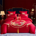 Red Wedding Four-piece Set Wholesale Cotton Wedding Embroidery Bedding Pure Cotton Marriage Bed Xi Quilt Cover Dragon And Phoenix Pi-Mart