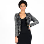 Women's Rivet Slim Washed Leather Motorcycle Jacket Pi-Mart