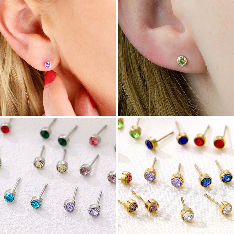 Stainless Steel Gold-plated Birthday Stone Constellation Diamond Bone Nail Pi-Mart