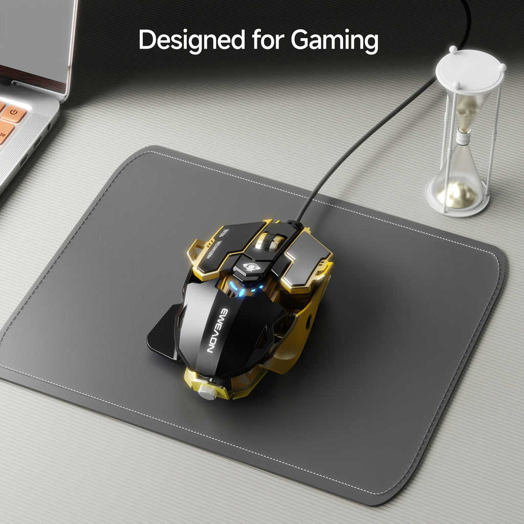 EWEADN G5 USB Wired Gaming Mouse Silent or audible optional Metal mechanical Mouse gamer with 8 Buttons Macro Function Keys, Support tail length adjustment to suit different hand sizes Perfect for desktop, laptop, computer, s