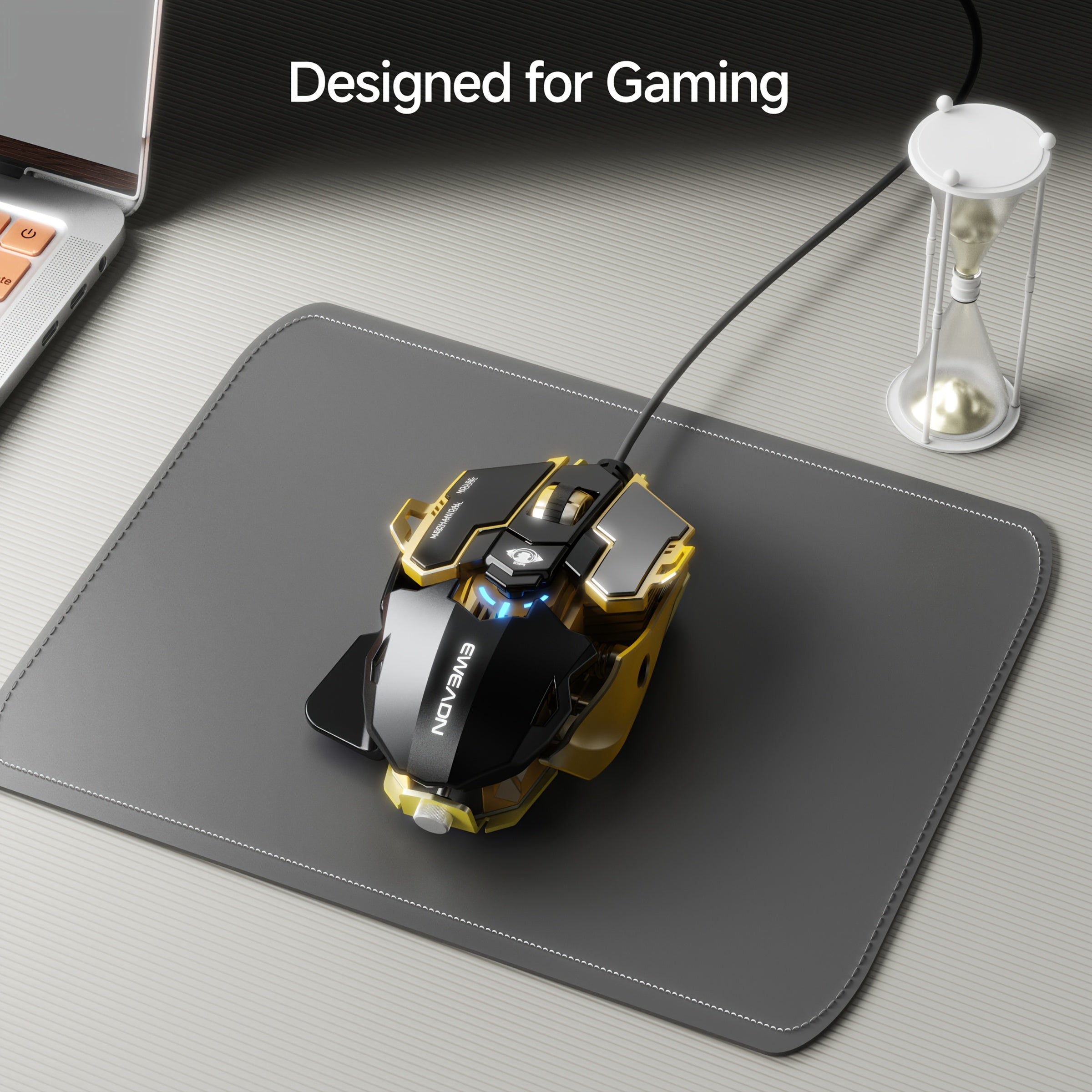 EWEADN G5 USB Wired Gaming Mouse Silent or audible optional Metal mechanical Mouse gamer with 8 Buttons Macro Function Keys, Support tail length adjustment to suit different hand sizes Perfect for desktop, laptop, computer, s