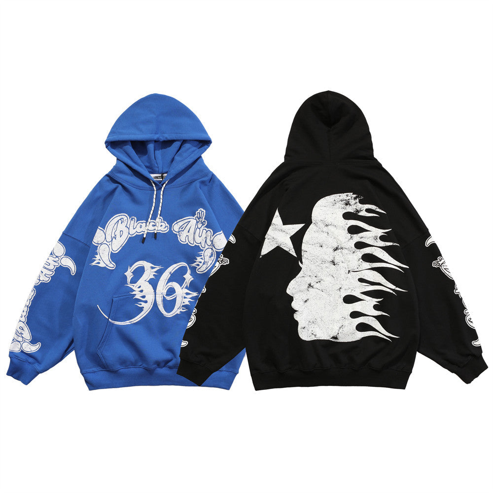 Letter Print Hooded Sweatshirt Men's Loose Long Sleeve Top Pi-Mart