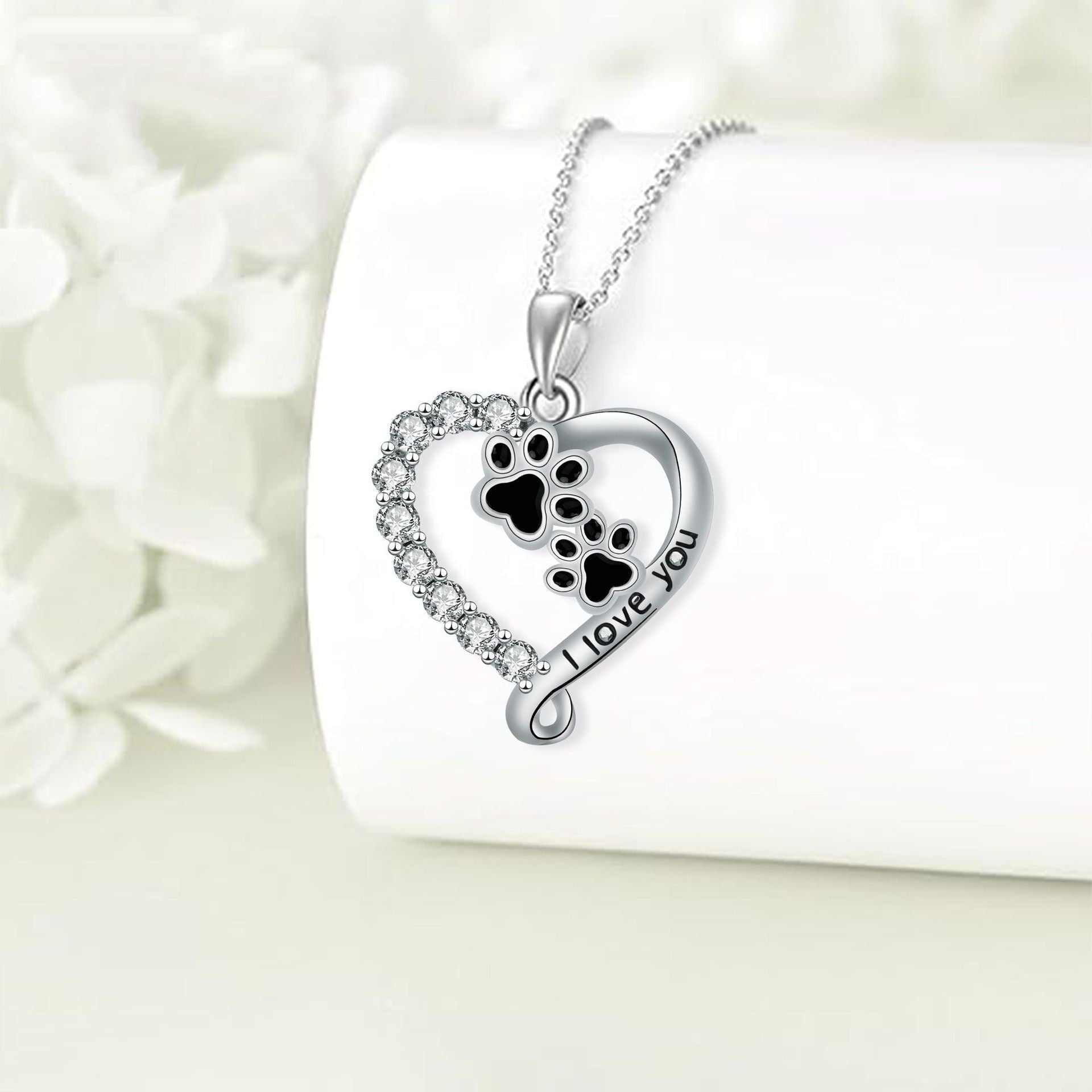 Heart-shaped Pendant Cute Dog's Paw Necklace For Women Pi-Mart