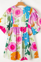 Modern Floral Print Tie Neck Dress Elegant & Timeless Colorful Dress