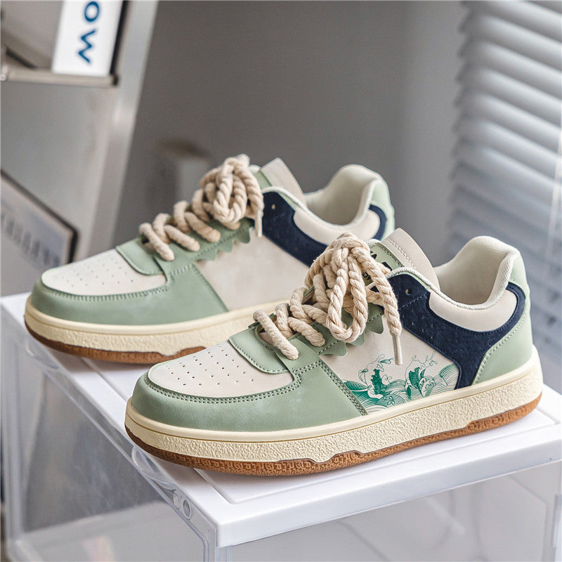 Lace-up Casual Shoes Men Soft Thick Sole Fashion Comfortable Breathable Flats Sneakers Student Platform Outdoor Walking Shoes Pi-Mart