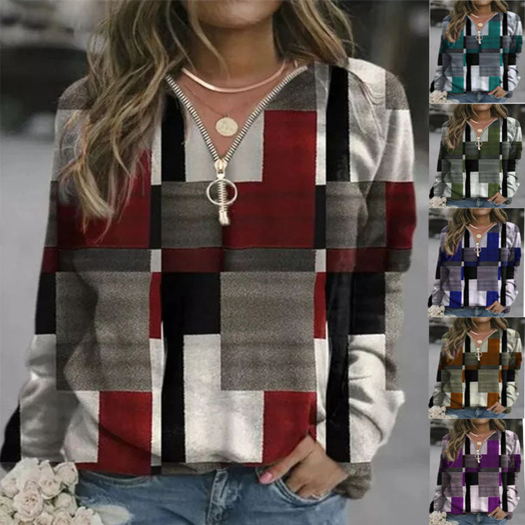 Women's Tops Checkered Sweaters Fleece Jackets Pi-Mart