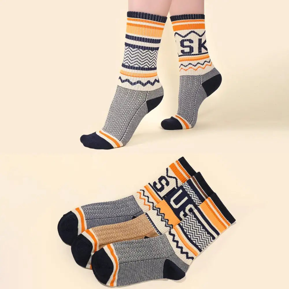 Six Pairs Of Men's And Women's Fashionable Socks With Letter Patterns - Offering Fashion And Comfort For Daily Wear And Suitable For All Four Seasons. - SJB-DIAMOND ELITES