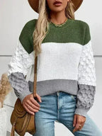 Color Block Round Neck Long Sleeve Sweater - SJB-DIAMOND ELITES