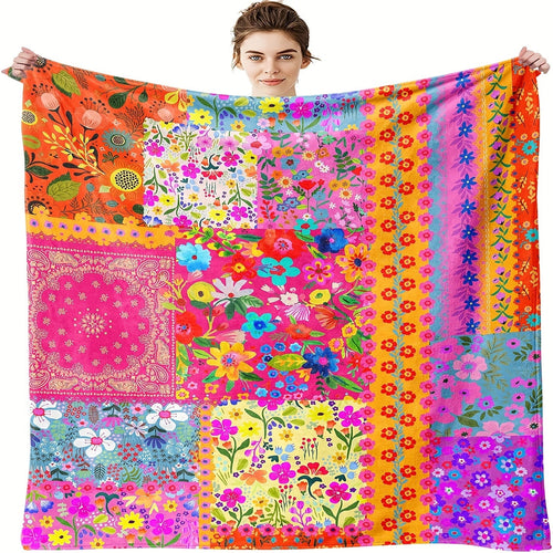 1pc Vibrant Bohemian Chic Digital Print Luxury Throw Blanket - Soft, Cozy, and Stylish for Sofa, Bed, Office, and Home Decor - Perfect Birthday Gift for Friends and Family Lootquake LLC
