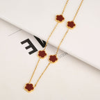 New Stainless Steel Plant Fritillary Five Leaf Petals Earring Bracelet Necklace Jewelry Set Women Cross-border Hot Selling Lot Pi-Mart