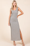 Striped Scoop Neck Sleeveless Maxi Dress For Women – Striped Maxi Dress, Sleeveless Dress, Summer Maxi Dress, Comfortable Knit Dress, Flattering Maxi Dress Stevvex