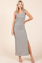 Striped Scoop Neck Sleeveless Maxi Dress For Women – Striped Maxi Dress, Sleeveless Dress, Summer Maxi Dress, Comfortable Knit Dress, Flattering Maxi Dress Stevvex