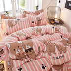 Flannel Bed Sheet Cover, Quilt Cover, Pillowcase And Bedding Set Of 4 Pi-Mart