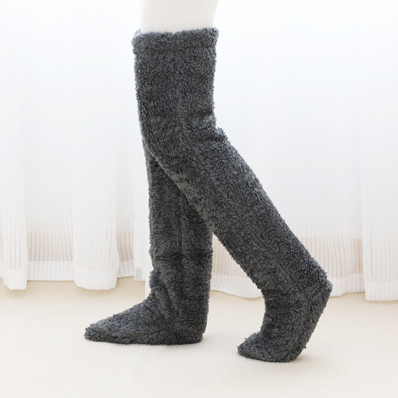 Over Knee High Fuzzy Long Socks Winter Warm Cold Leg Knee Joint Cold-proof Stockings Home Floor Sleeping Socks Pi-Mart