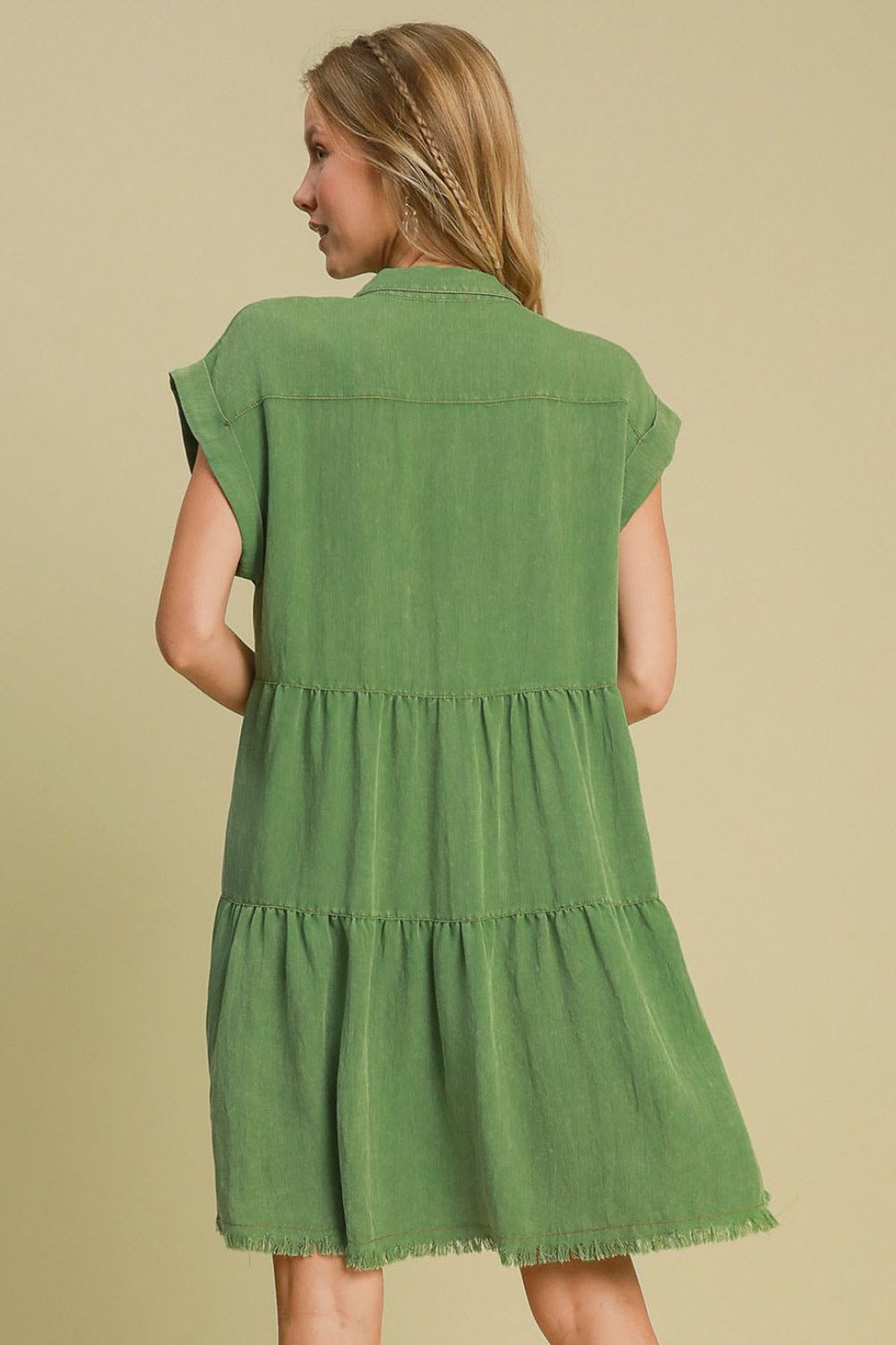 Green Full Size Button-Down Shirt Dress Plus Size Casual & Simple Lightweight Dress Stevvex