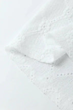 White Embroidered Floral Geometric Button Short Sleeve Top | Femstylo