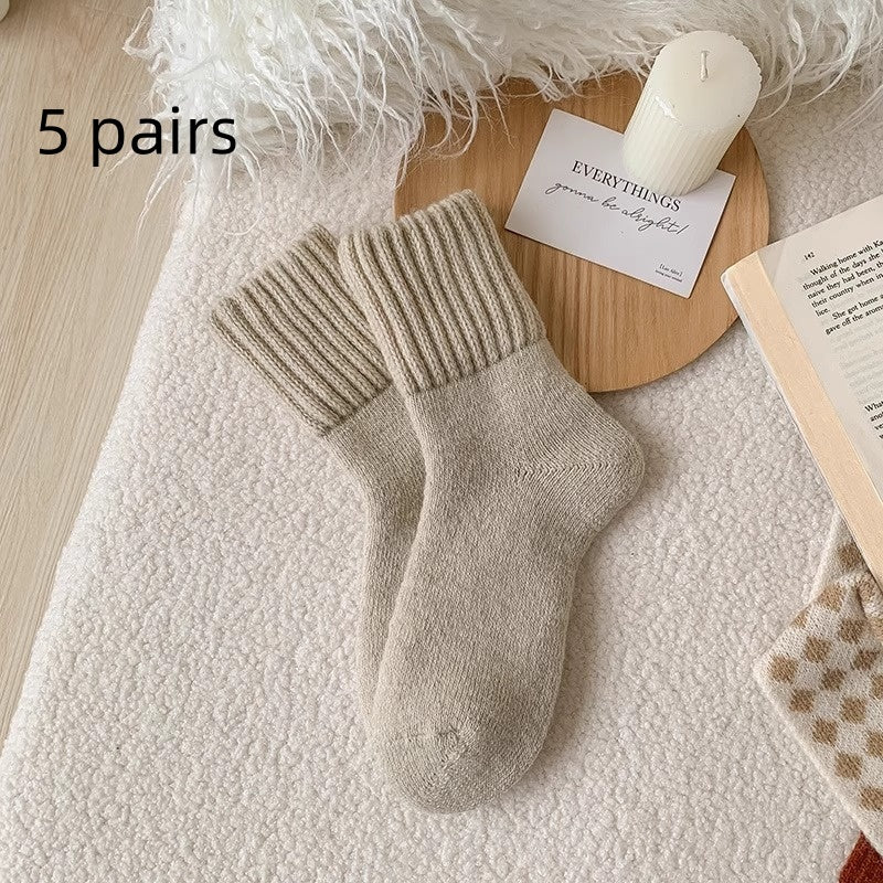 Ins Knitted Socks Winter Warm Thickened Solid Loop Socks High Ribbed Sweat-absorbent Floor Sock Pi-Mart