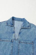 Beau Blue Short Sleeve Collared Chest Pocket Denim Mini Dress