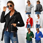 Women's Jacket Oblique Zipper Motorcycle Clothing Hoodie Pi-Mart